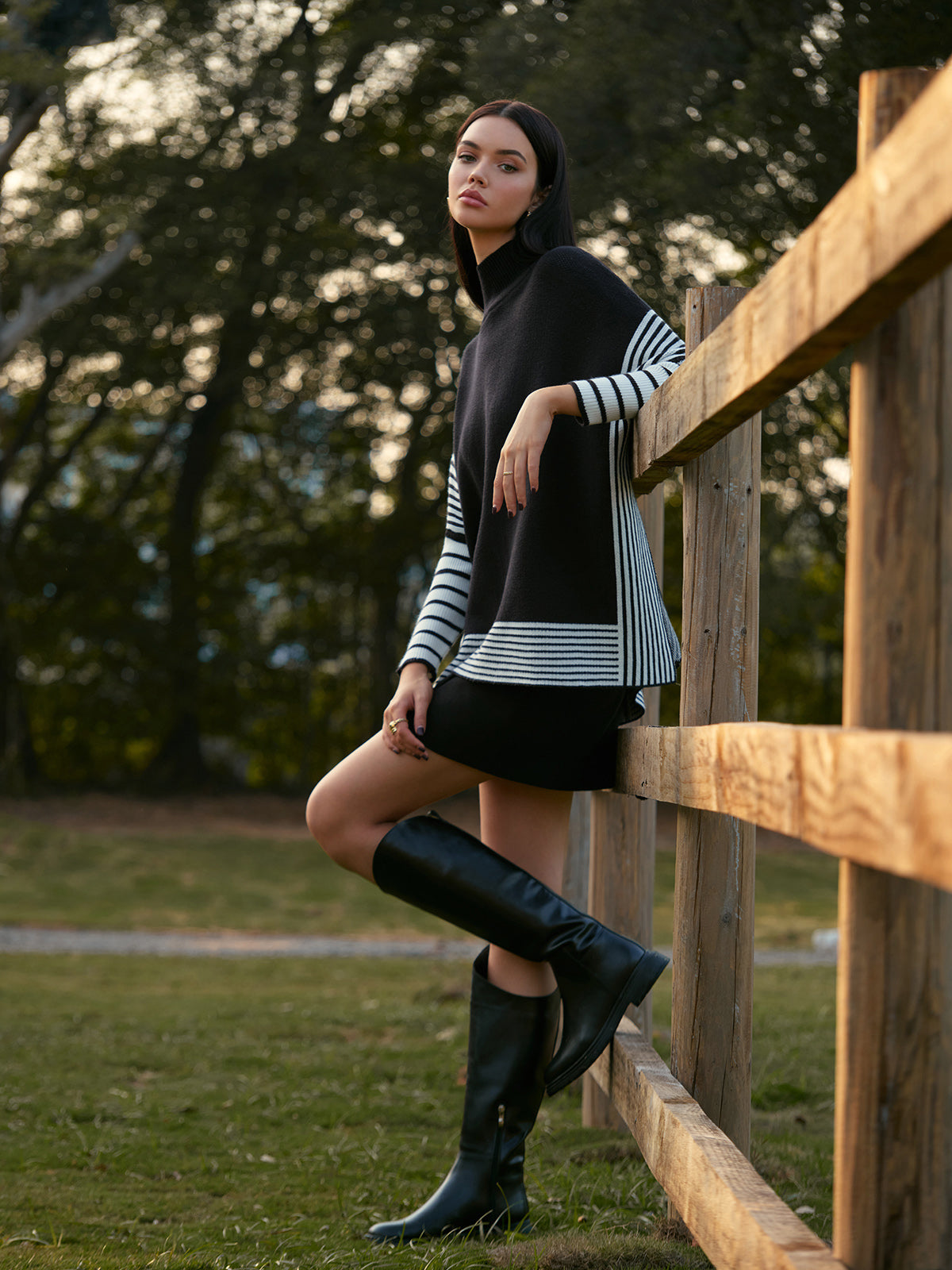 Two-Tone Pinstripe Split Knit Top-Massicos