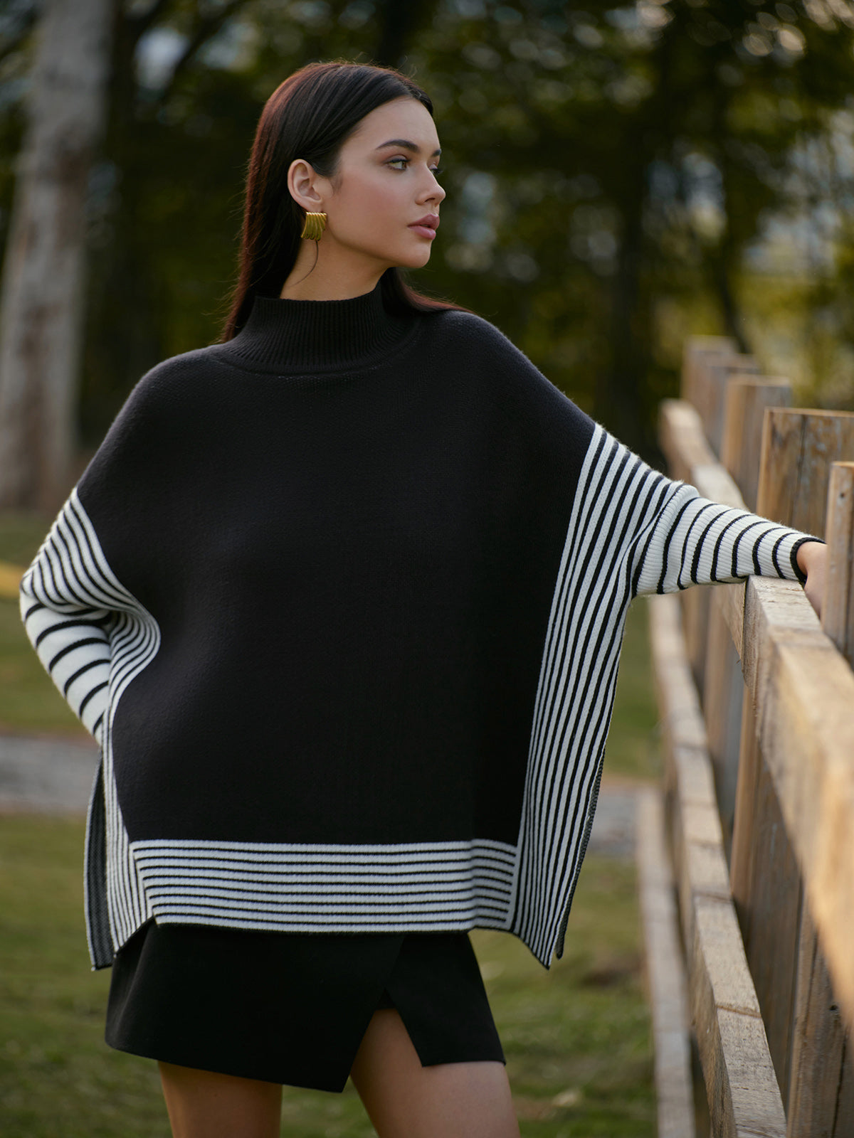 Two-Tone Pinstripe Split Knit Top-Massicos