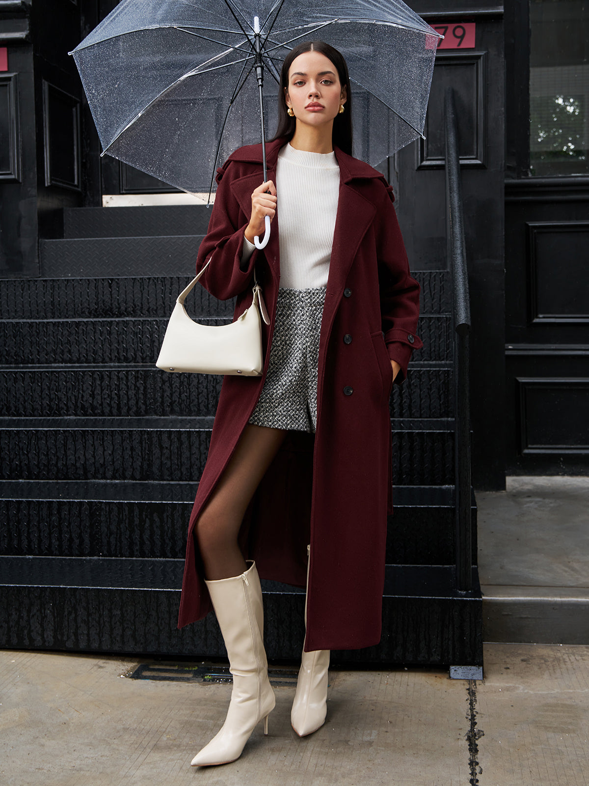 Regular Tweed Long Coat-Massicos