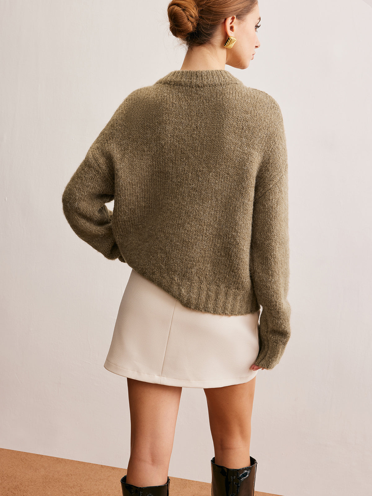 Wool-Blend Twist Shift Sweater-Massicos
