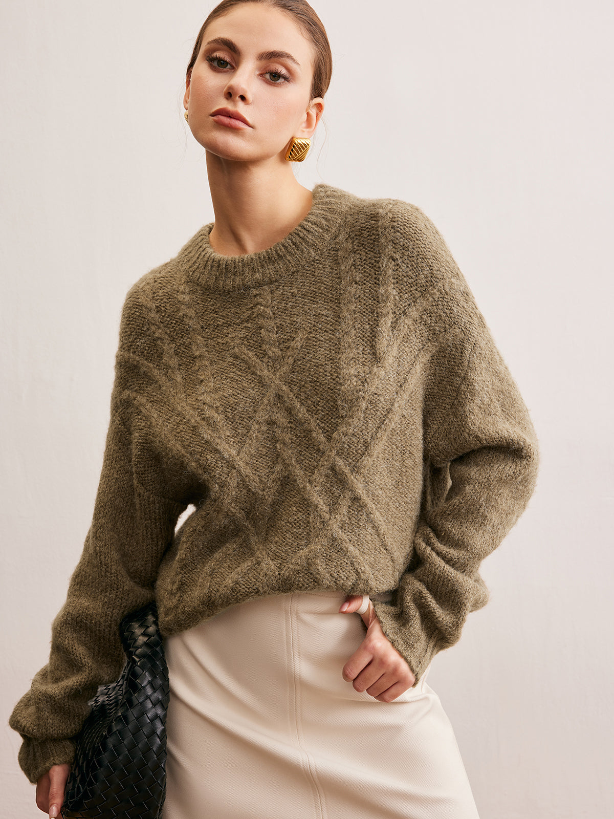 Wool-Blend Twist Shift Sweater-Massicos