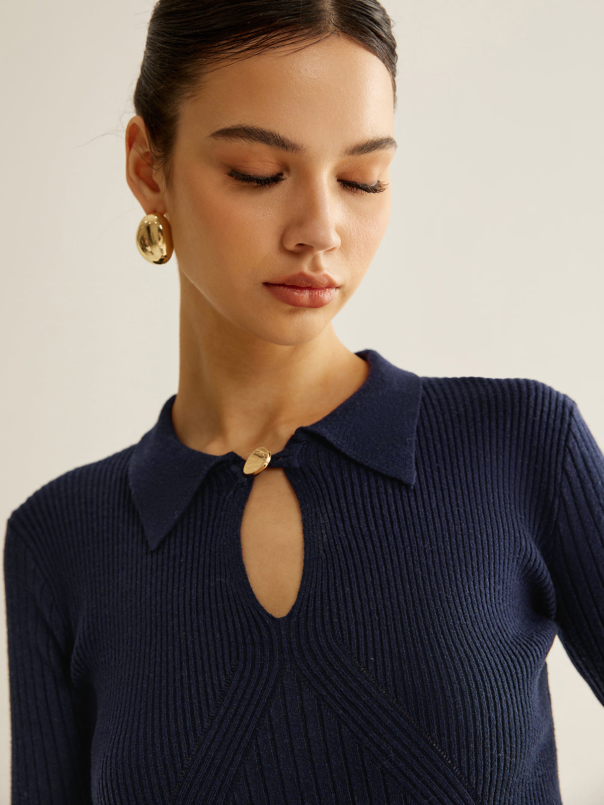 Ribbed Keyhole Neckline Polo Sweater-Massicos