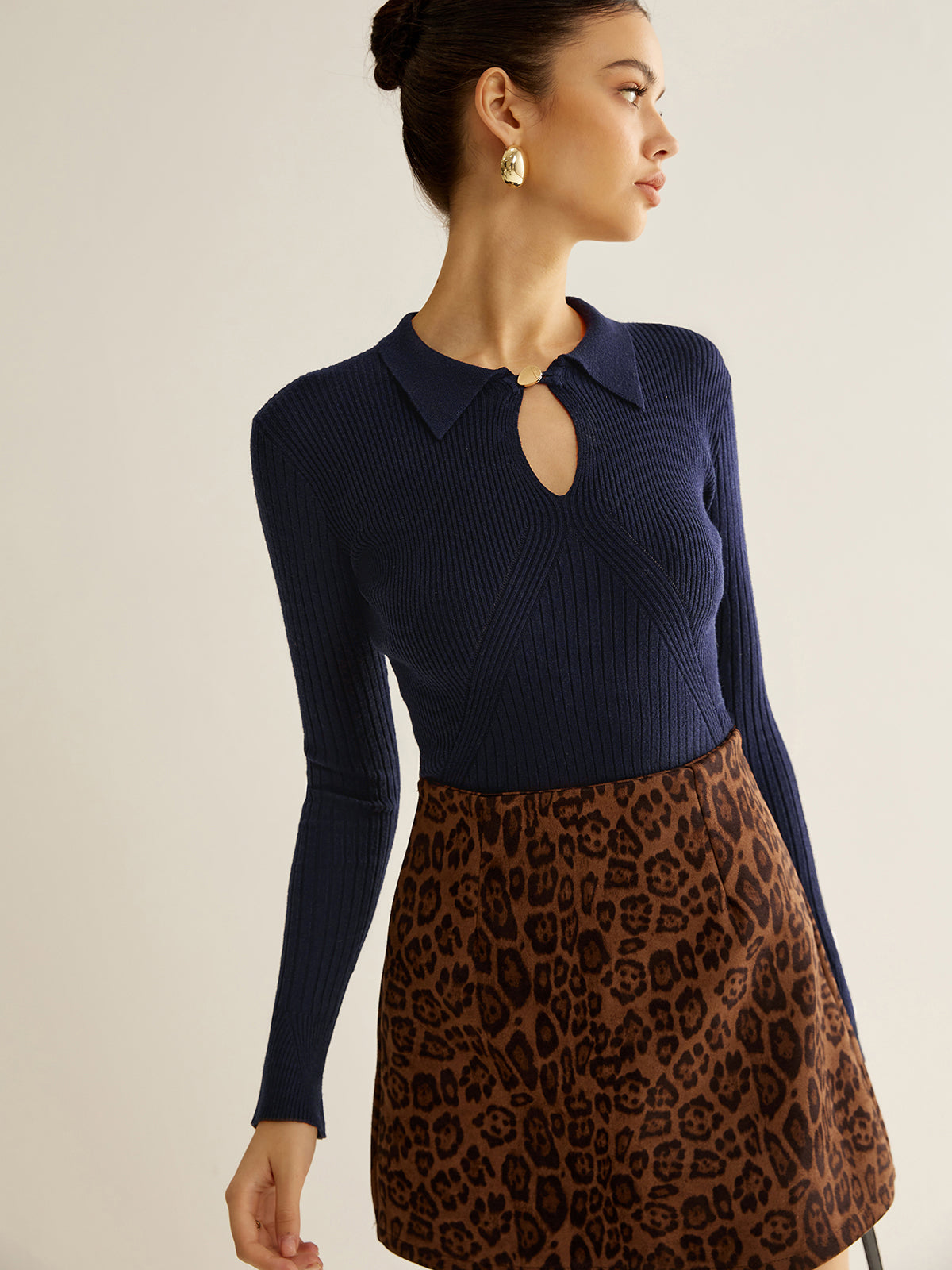 Ribbed Keyhole Neckline Polo Sweater-Massicos