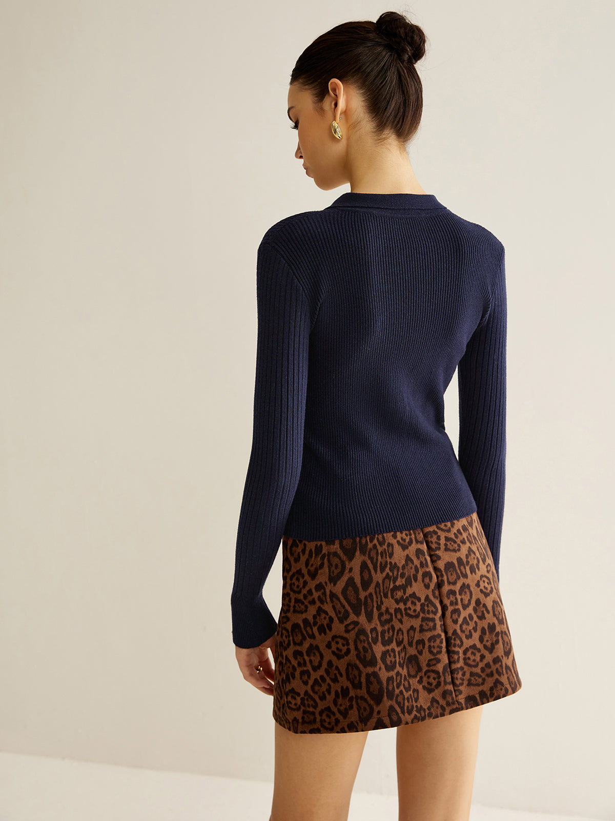 Ribbed Keyhole Neckline Polo Sweater-Massicos