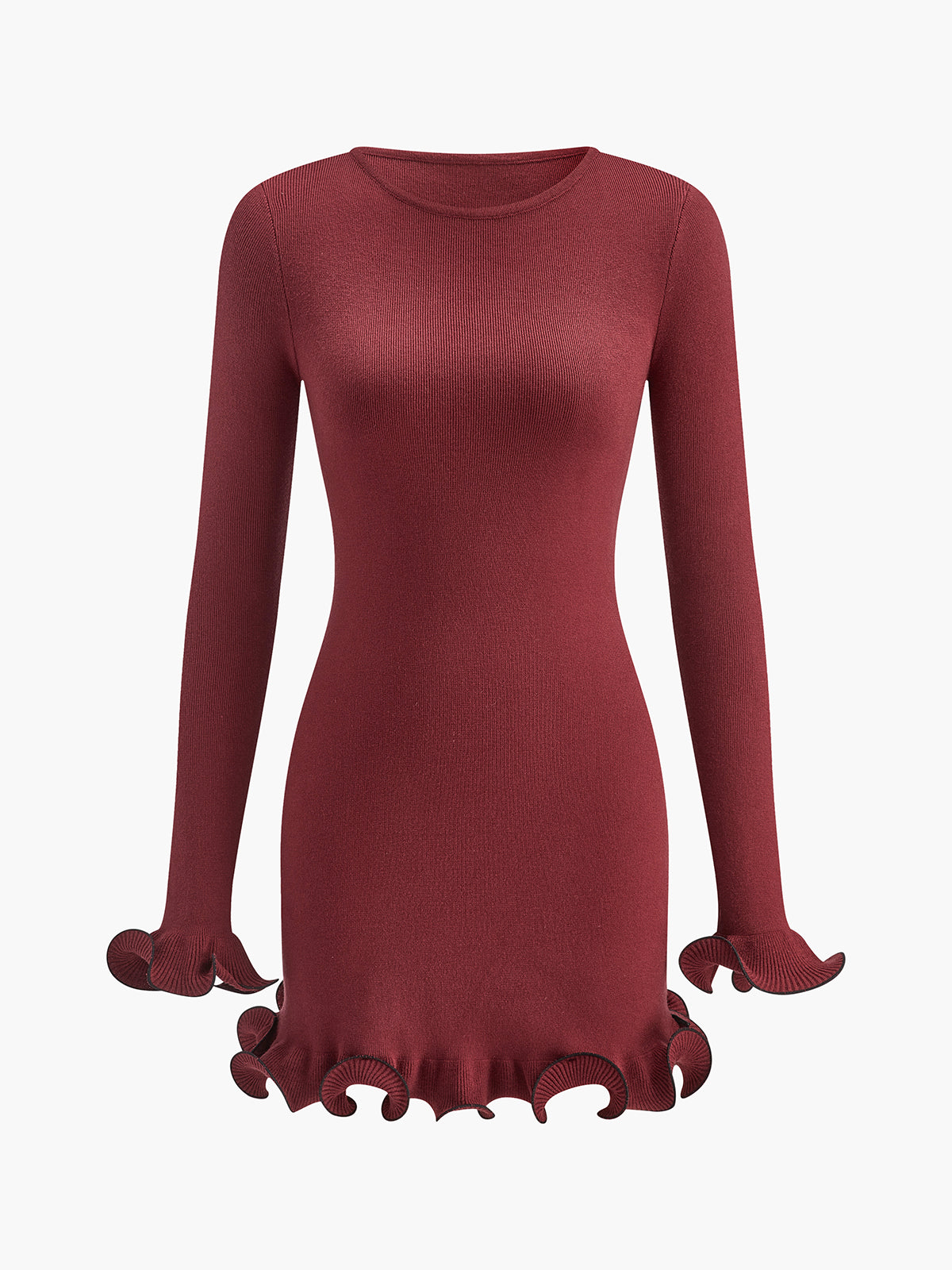 Contrast Ruffle Slim Dress-Massicos