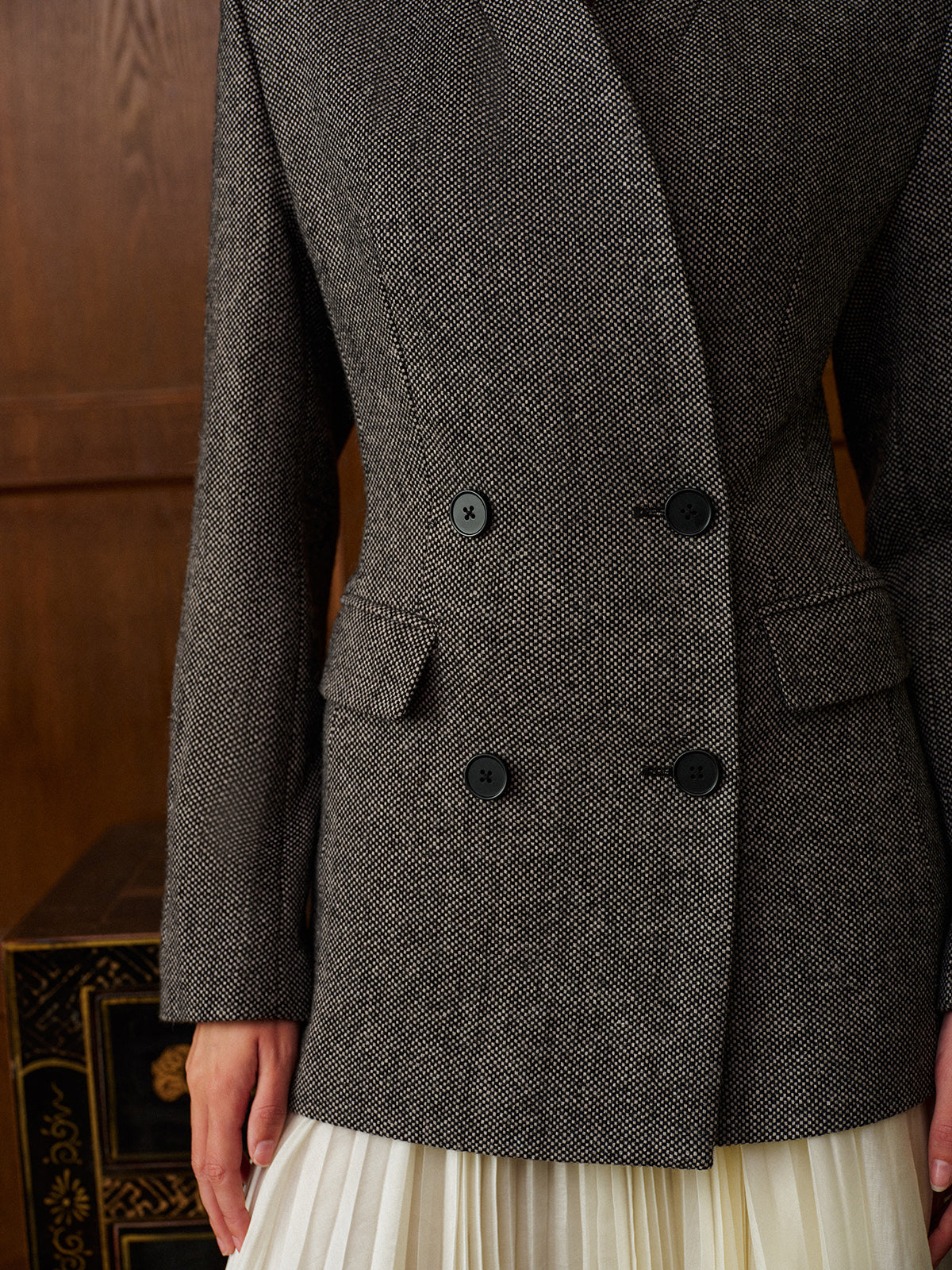 Wool-Blend Polka Dot Slim Blazer-Massicos