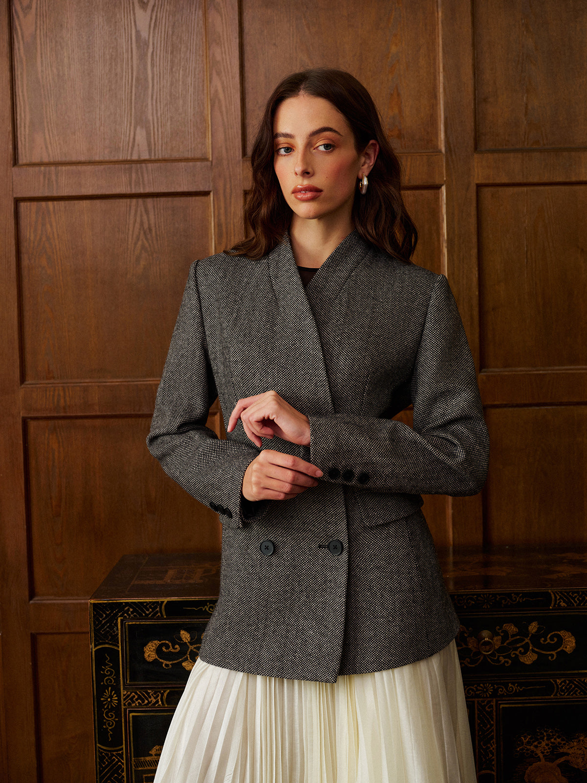 Wool-Blend Polka Dot Slim Blazer-Massicos