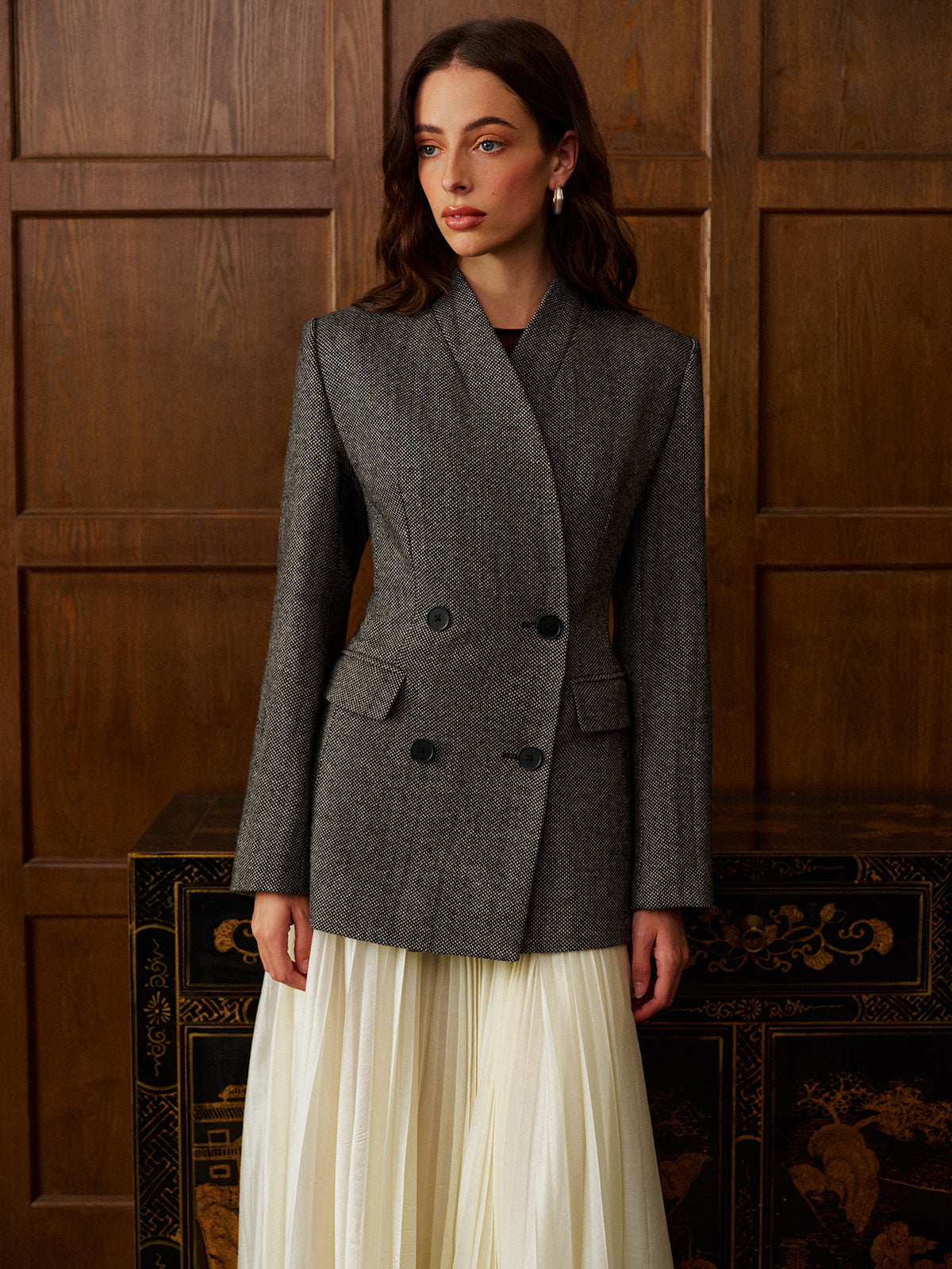 Wool-Blend Polka Dot Slim Blazer-Massicos