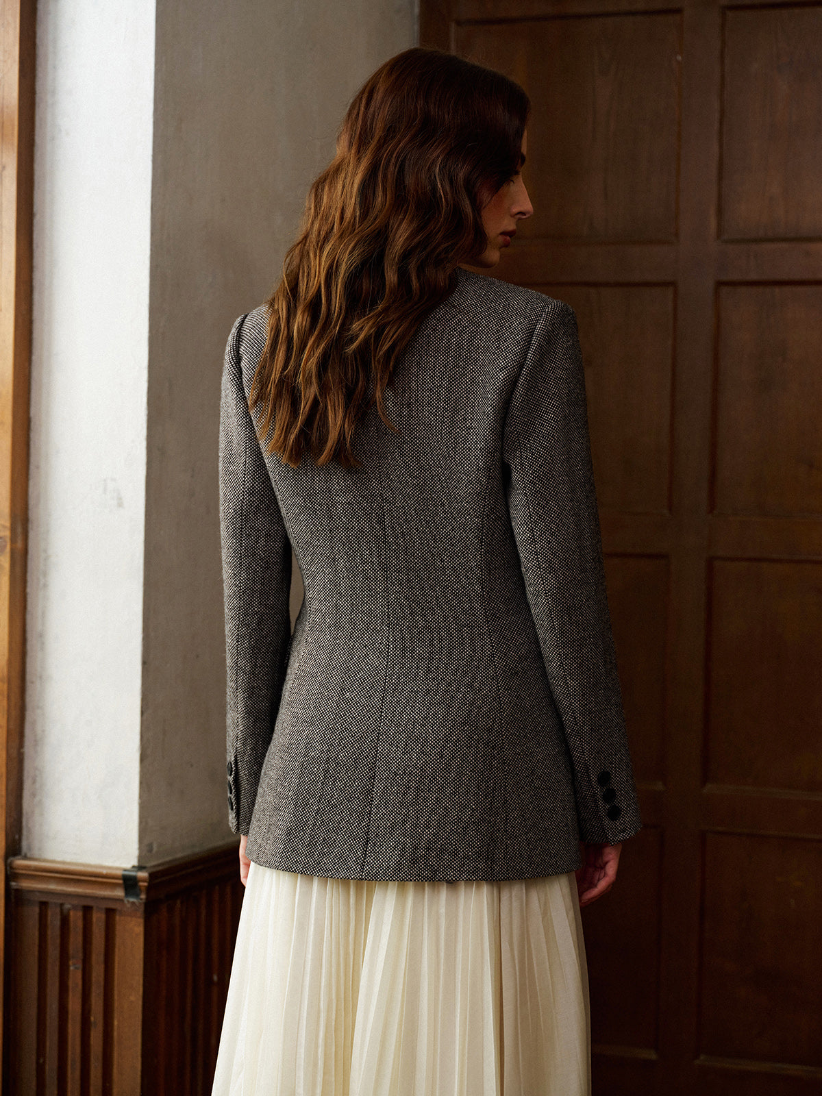 Wool-Blend Polka Dot Slim Blazer-Massicos