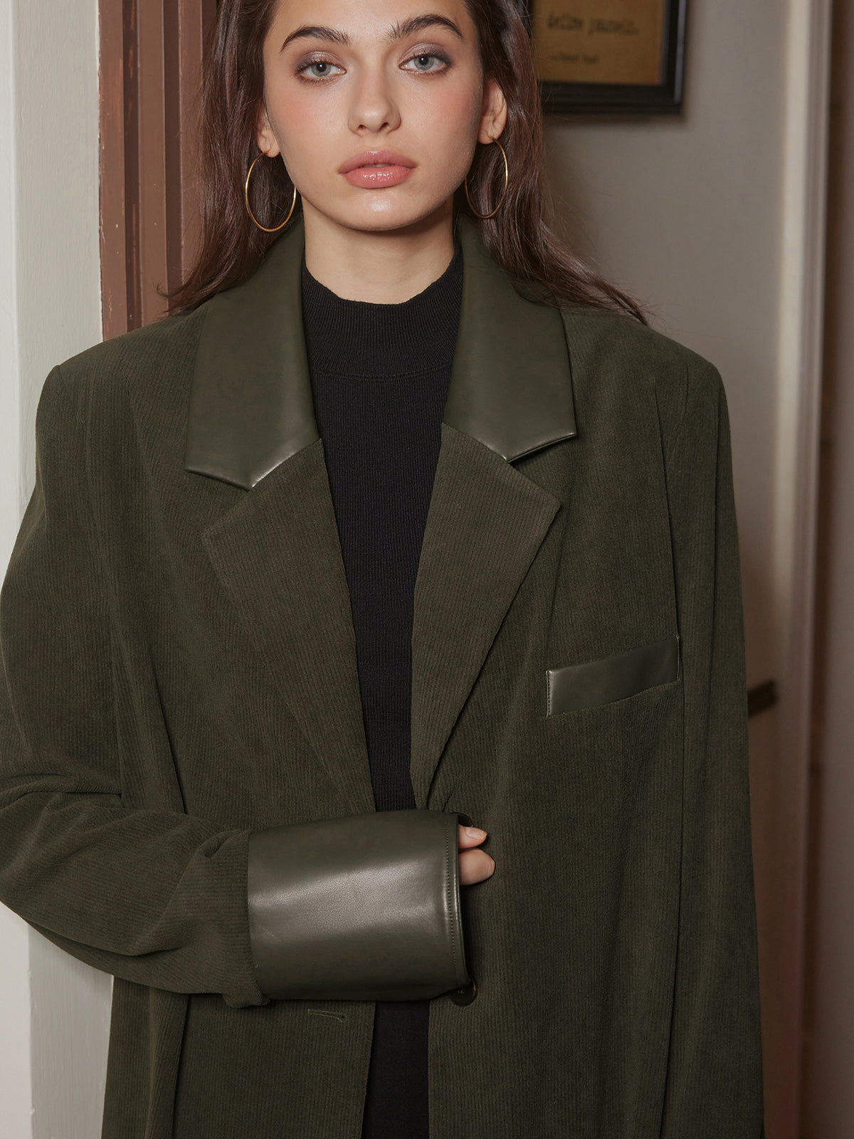 Shoulder Pads Corduroy Panel Blazer-Massicos
