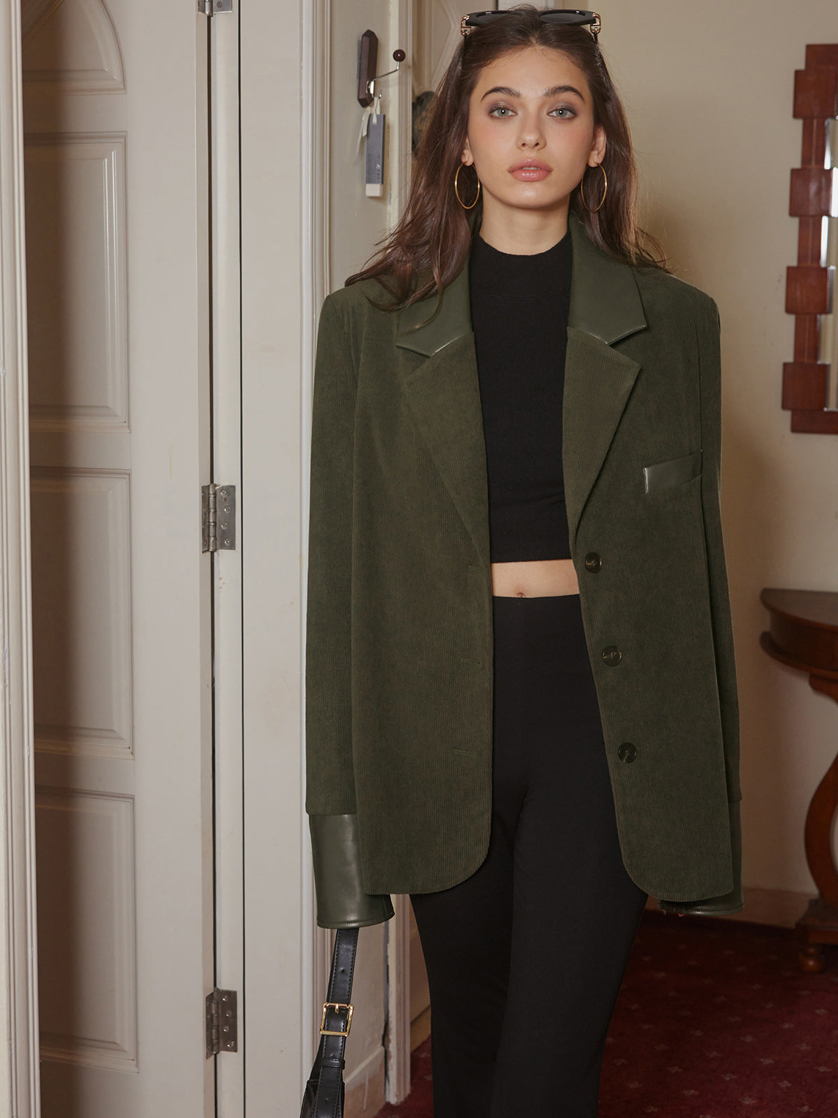 Shoulder Pads Corduroy Panel Blazer-Massicos