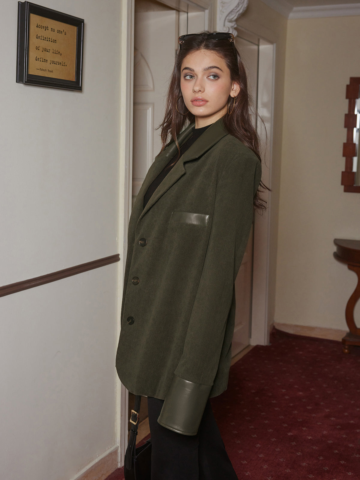 Shoulder Pads Corduroy Panel Blazer-Massicos