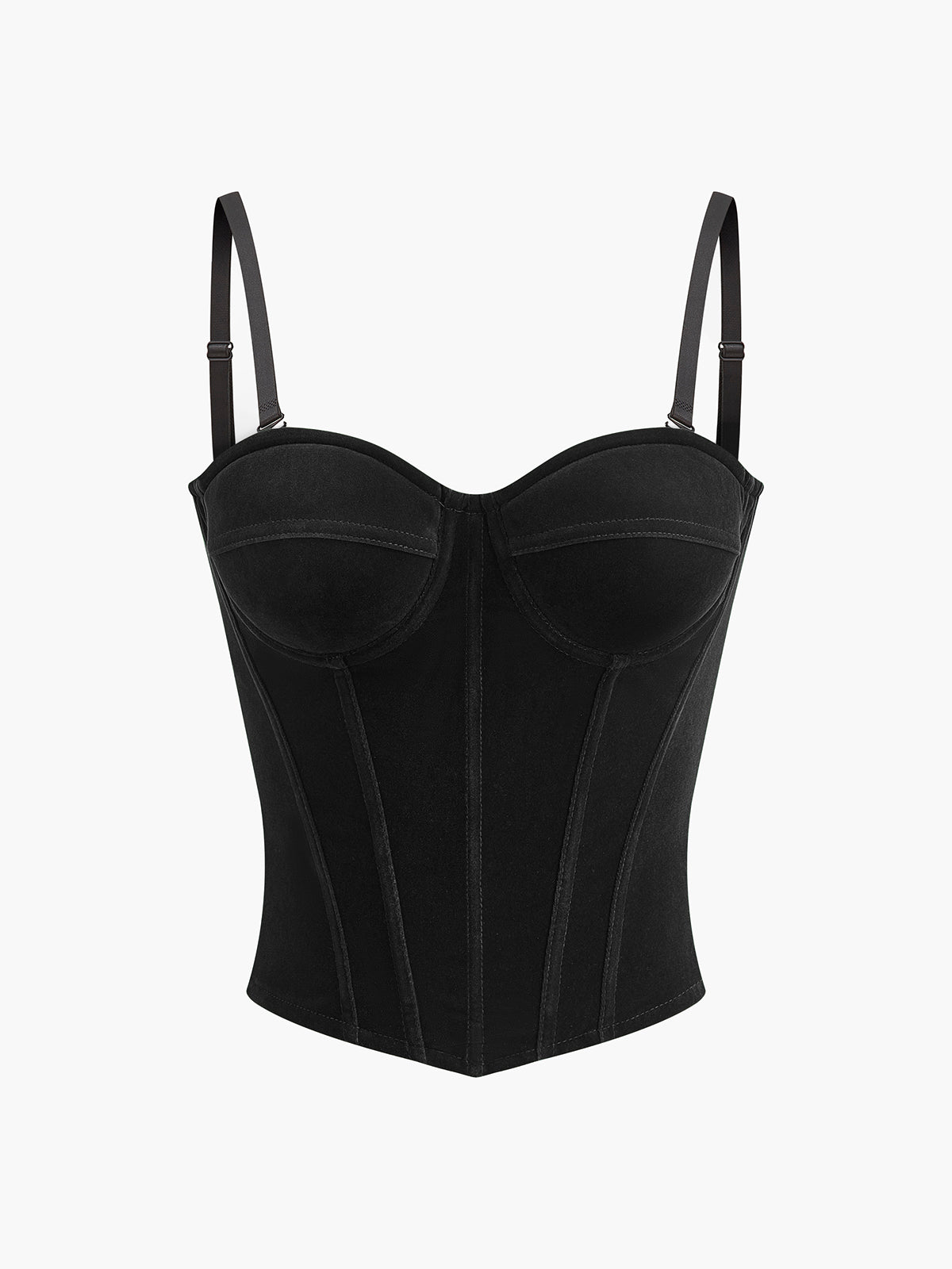 Velvet Piping Zipper Corset-Massicos