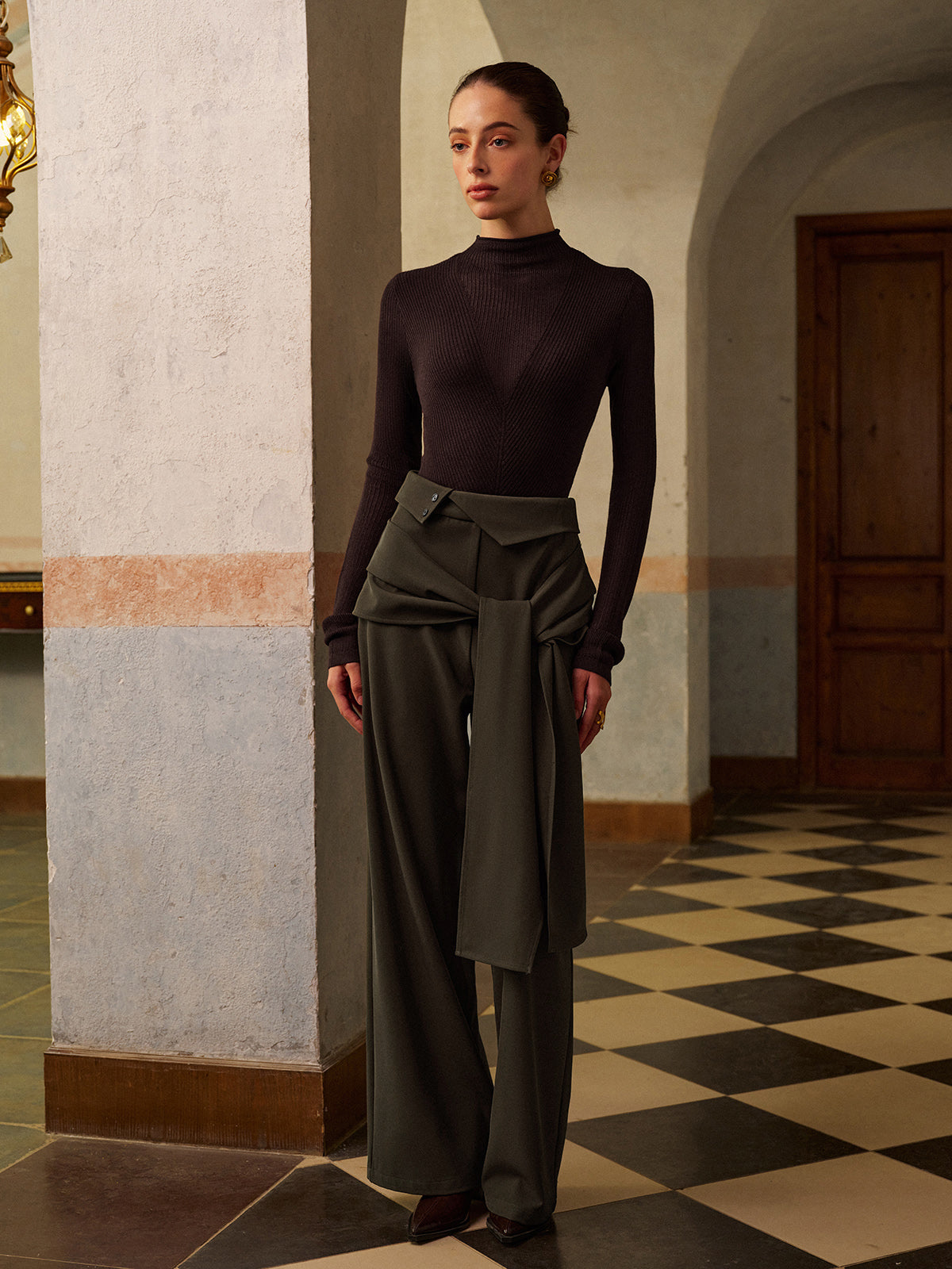 Wool-Blend Semi-Sheer Ribbed Knit Top-Massicos