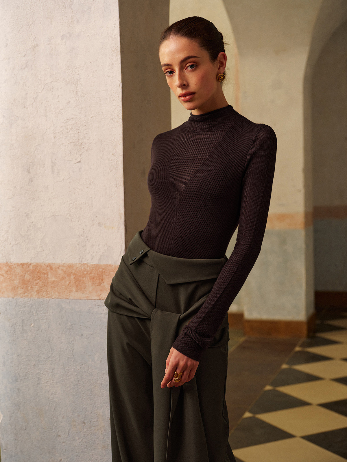 Wool-Blend Semi-Sheer Ribbed Knit Top-Massicos