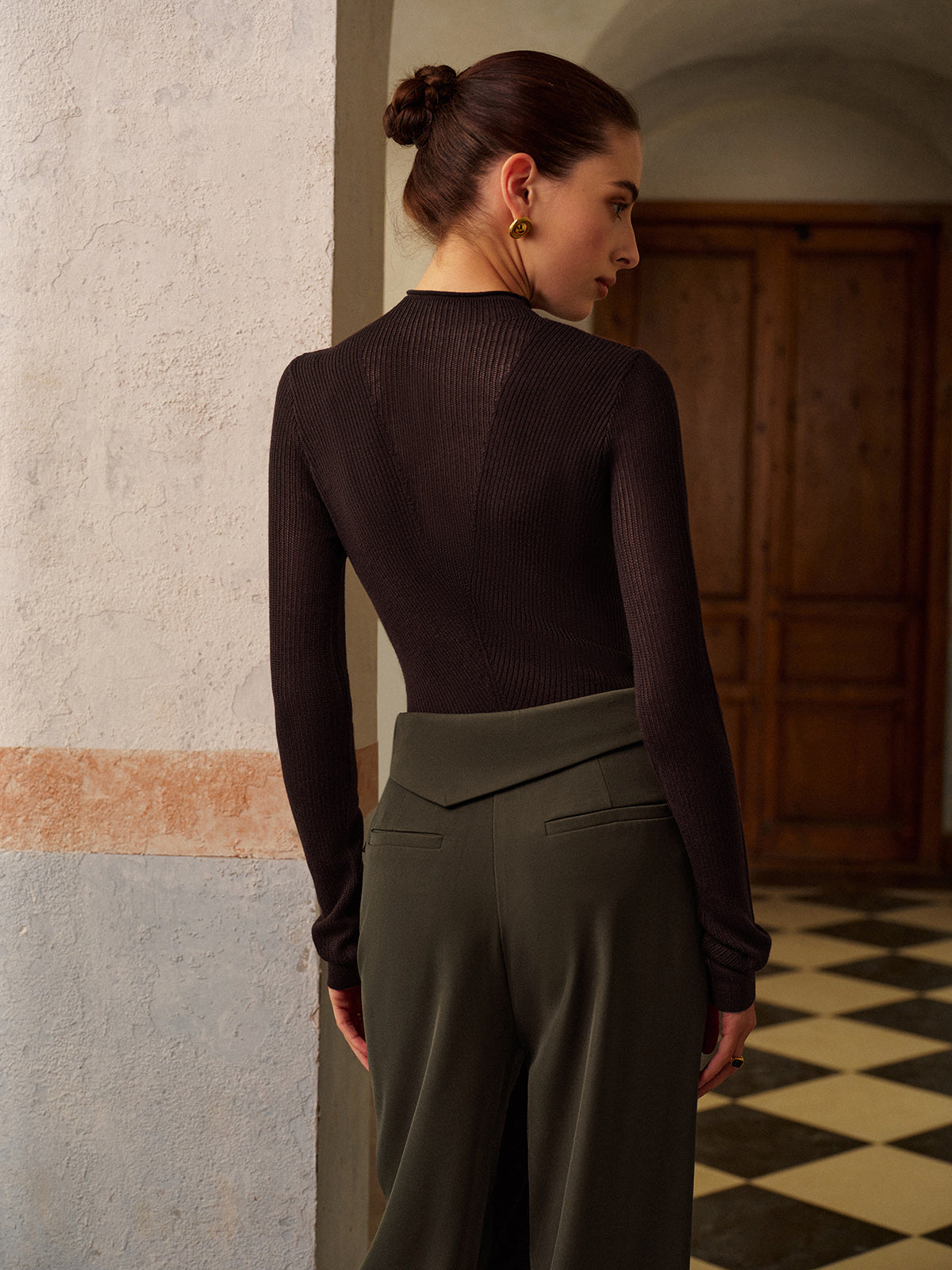 Wool-Blend Semi-Sheer Ribbed Knit Top-Massicos