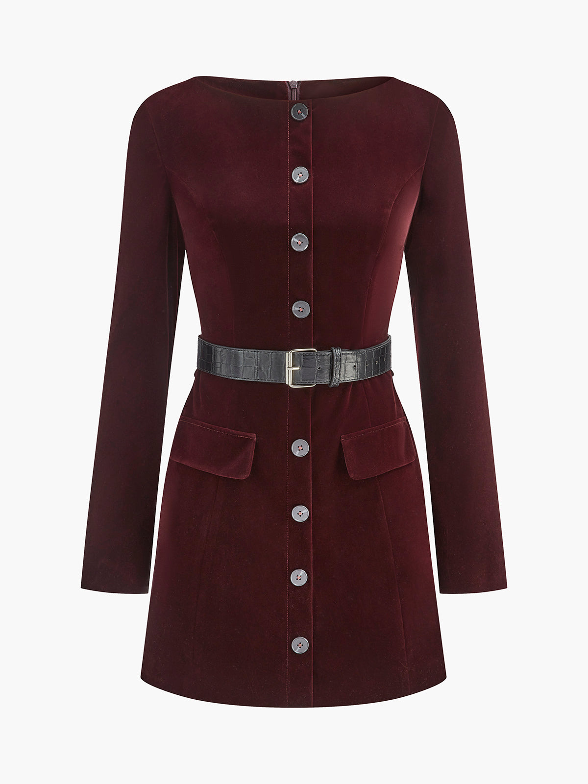 Velvet Button Short Dress With Belt-Massicos