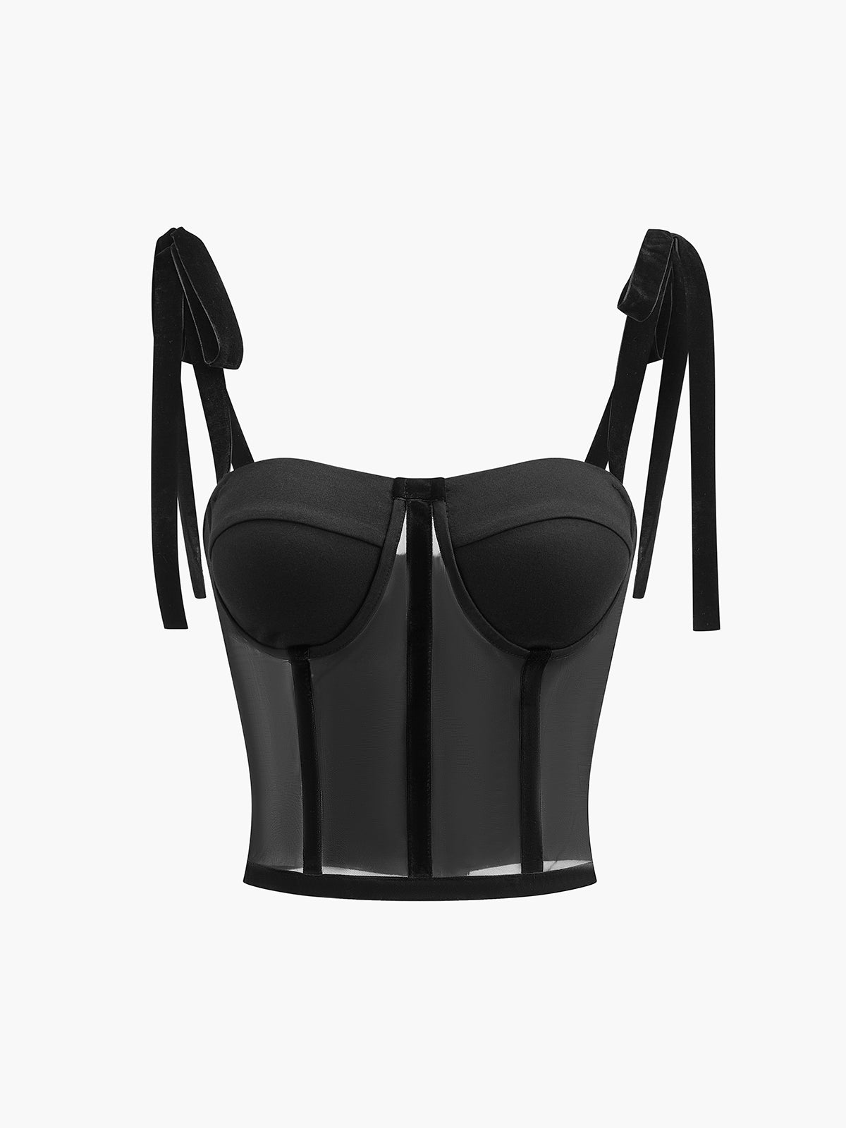 Semi-Sheer Tied Mesh Cami Crop Top-Massicos