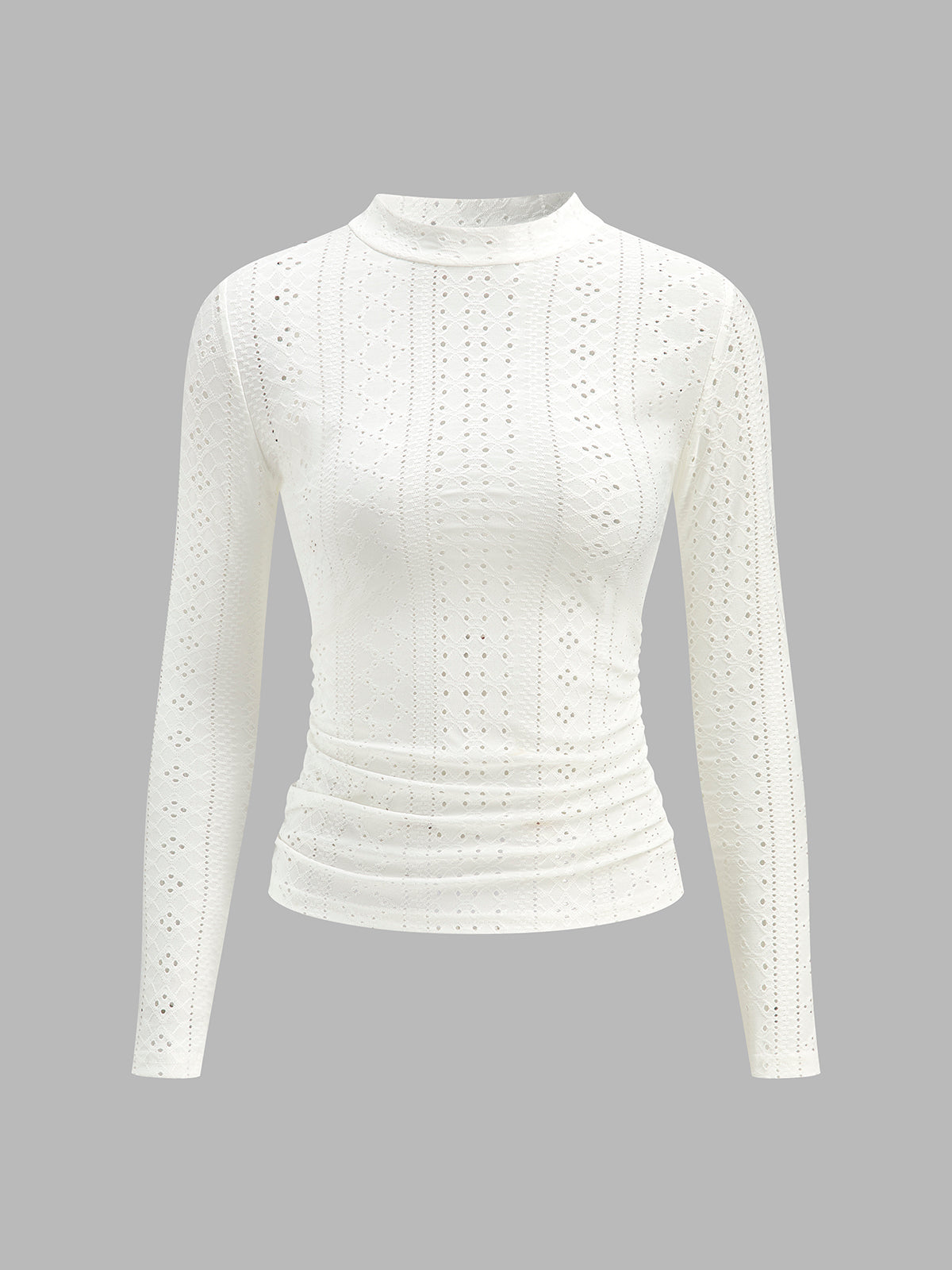 Semi-Sheer Stand Collar Side-Pleated Skinny Top-Massicos