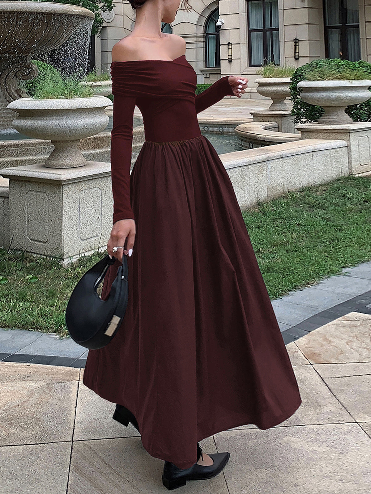 Off Shoulder Criss Cross Long Dress-Massicos