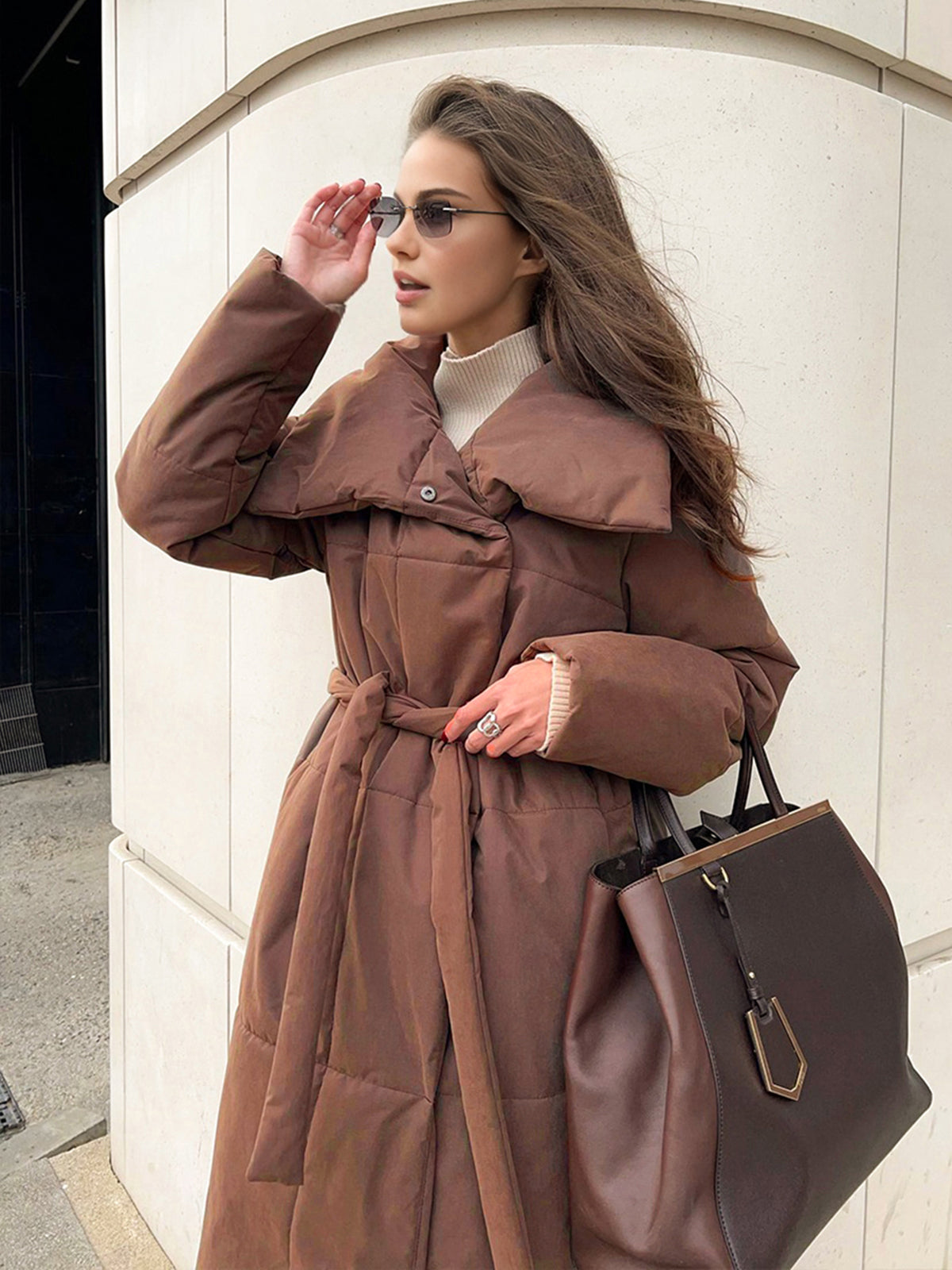 Quilted Long Winter Coat With Belt-Massicos