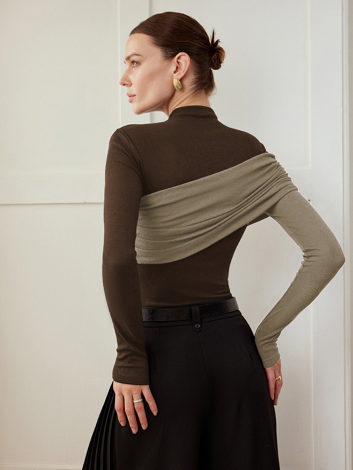 Color Block Pleated Jersey Slim Top-Massicos