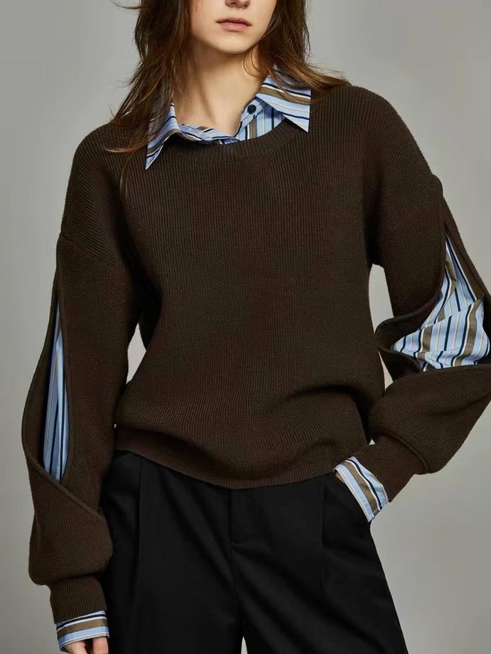 2 in 1 Ribbed Cutout Sweater-Massicos