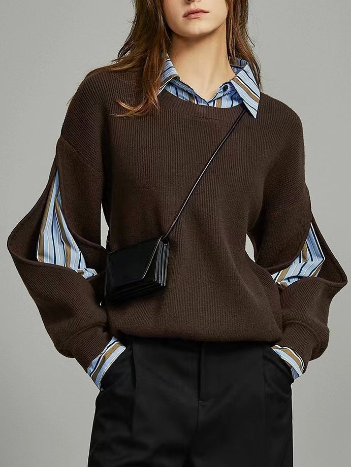 2 in 1 Ribbed Cutout Sweater-Massicos