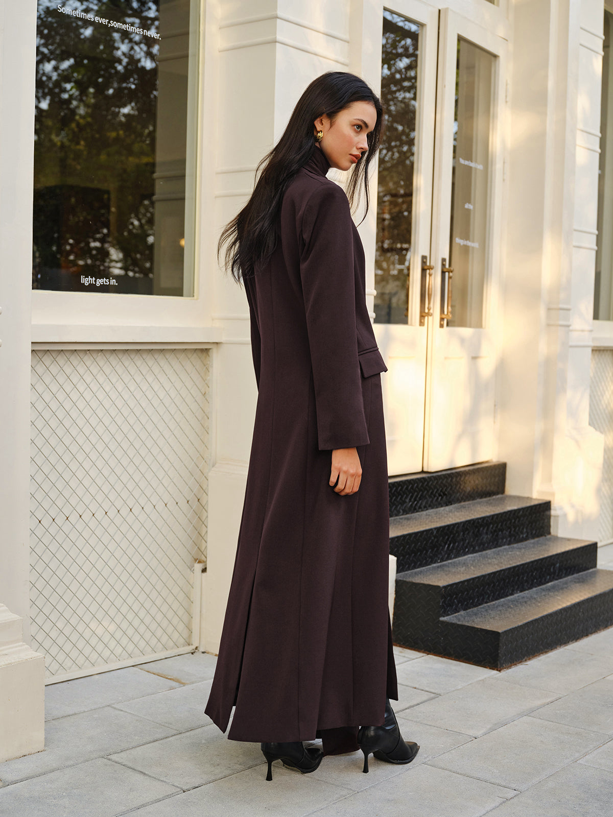 V-Neck Split Trench Coat With Scarf-Massicos