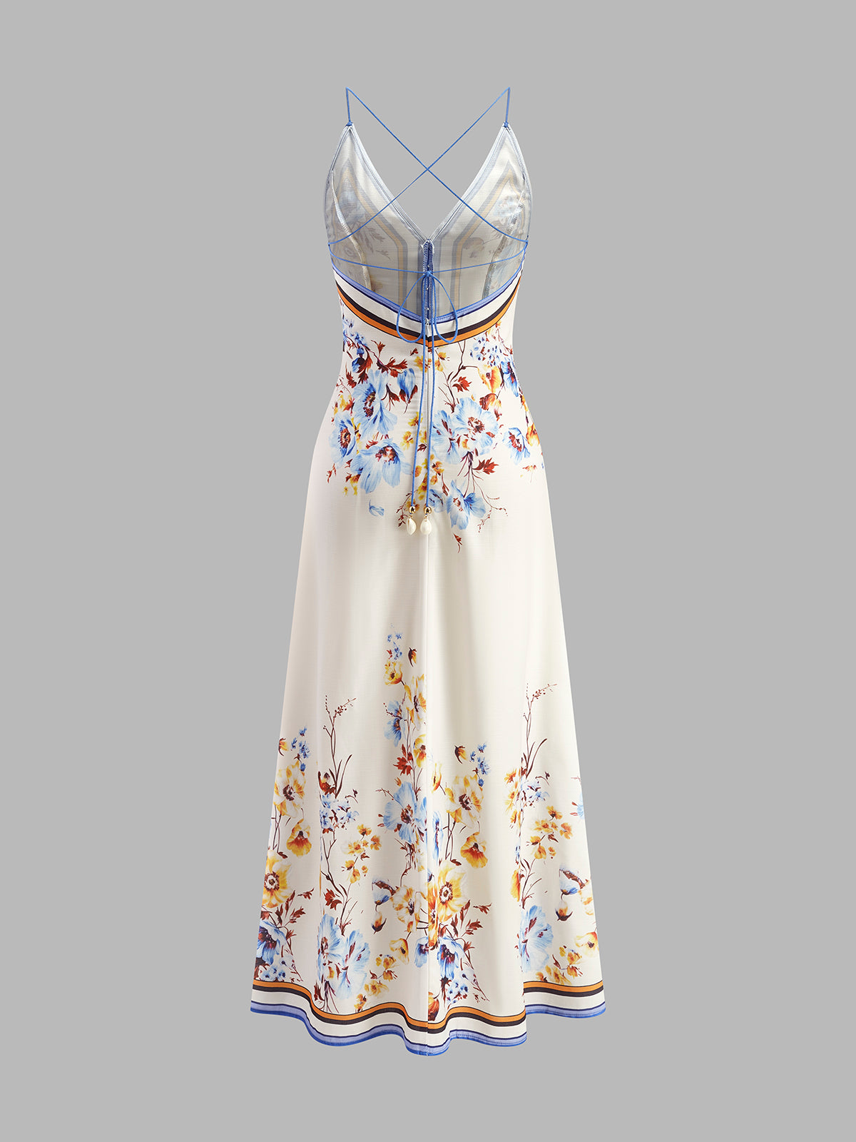 Casual Floral Printed Halter Long Dress-Massicos
