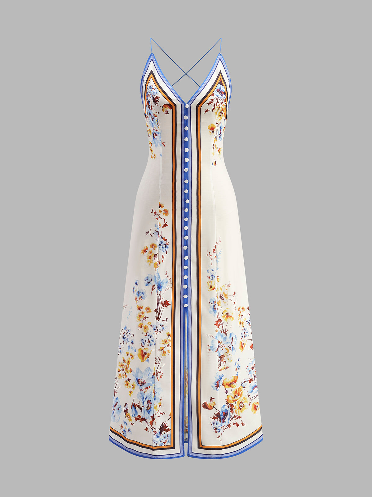 Casual Floral Printed Halter Long Dress-Massicos