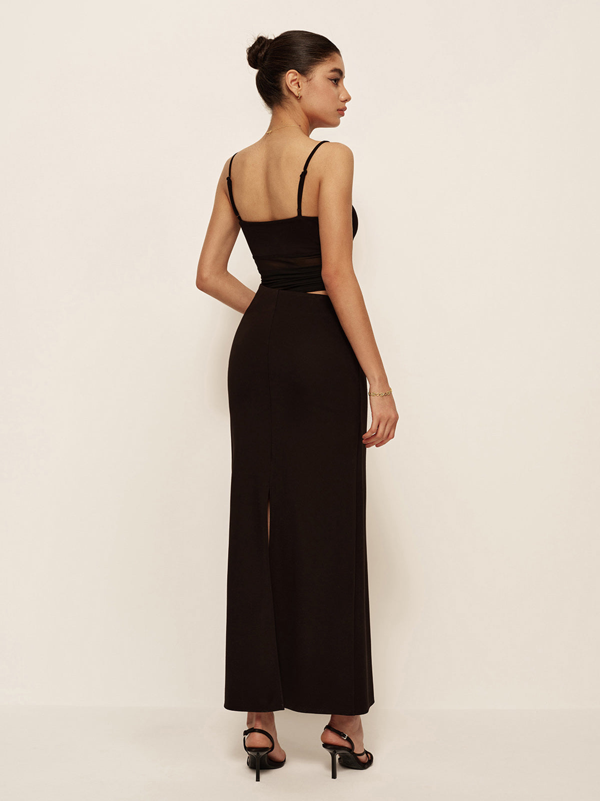 Semi-Sheer Low V-Neck Asymmetrical Ruched Dress-Massicos