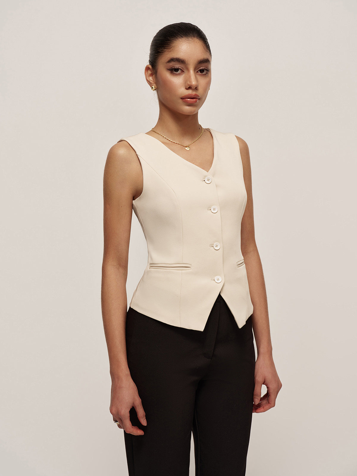 Casual V-Neck Button Pocket Vest-Massicos