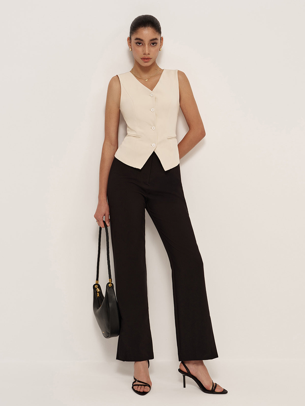 Casual V-Neck Button Pocket Vest-Massicos