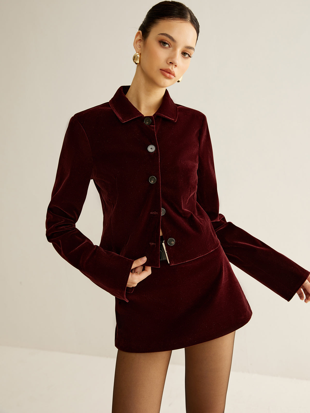 Velvet Lapel Short Blazer-Massicos