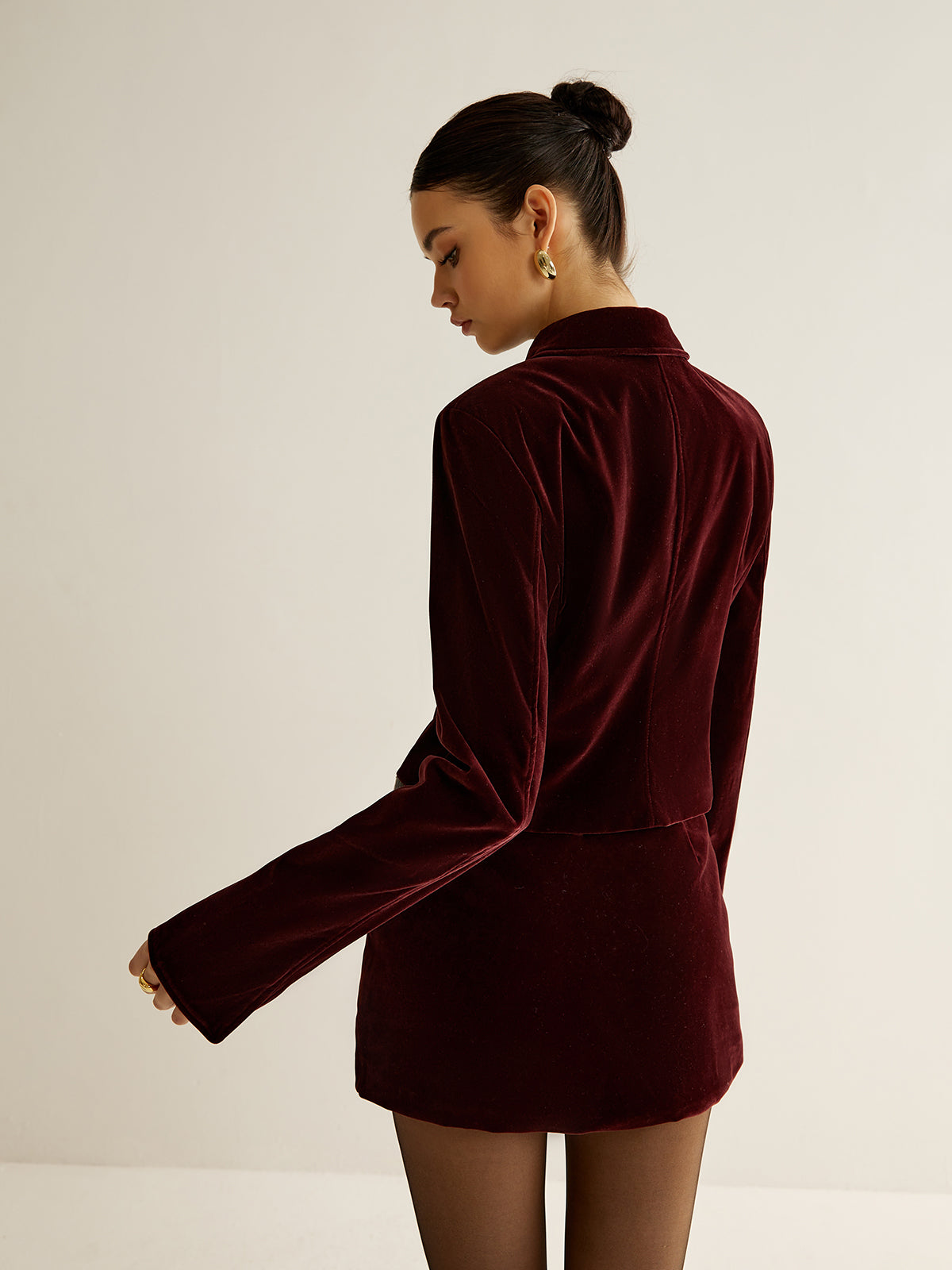 Velvet Lapel Short Blazer-Massicos