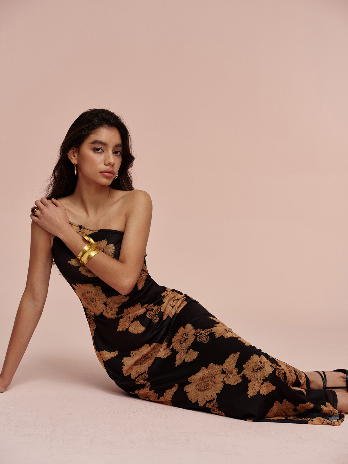 Asymmetrical Cold shoulder Printed Dress-Massicos