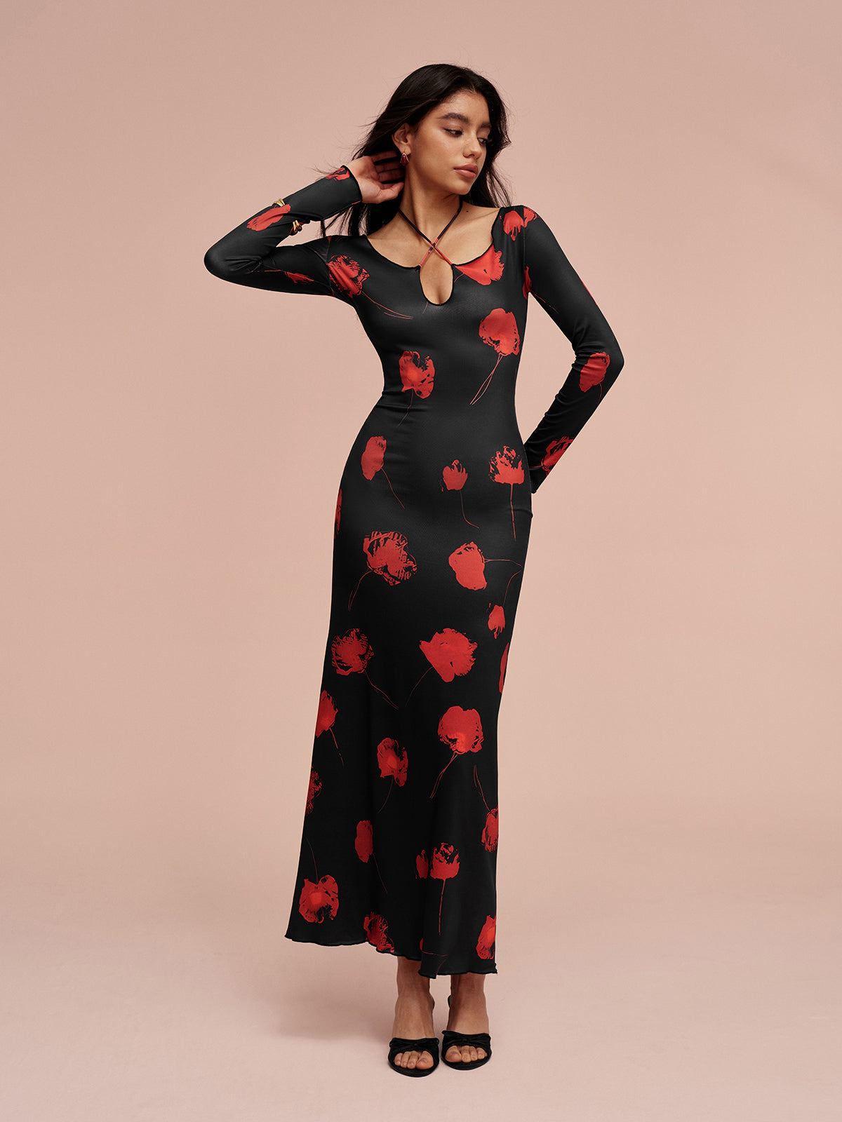 Tie Neck Printed Floral Dress-Massicos