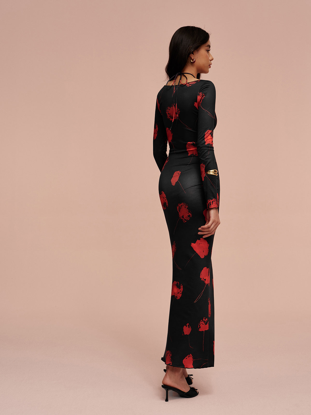 Tie Neck Printed Floral Dress-Massicos