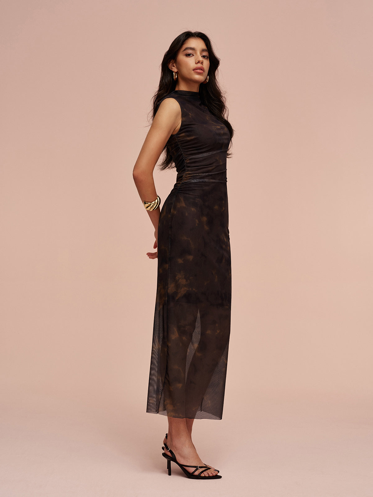 Jersey Lined Sleeveless Mesh Dress-Massicos
