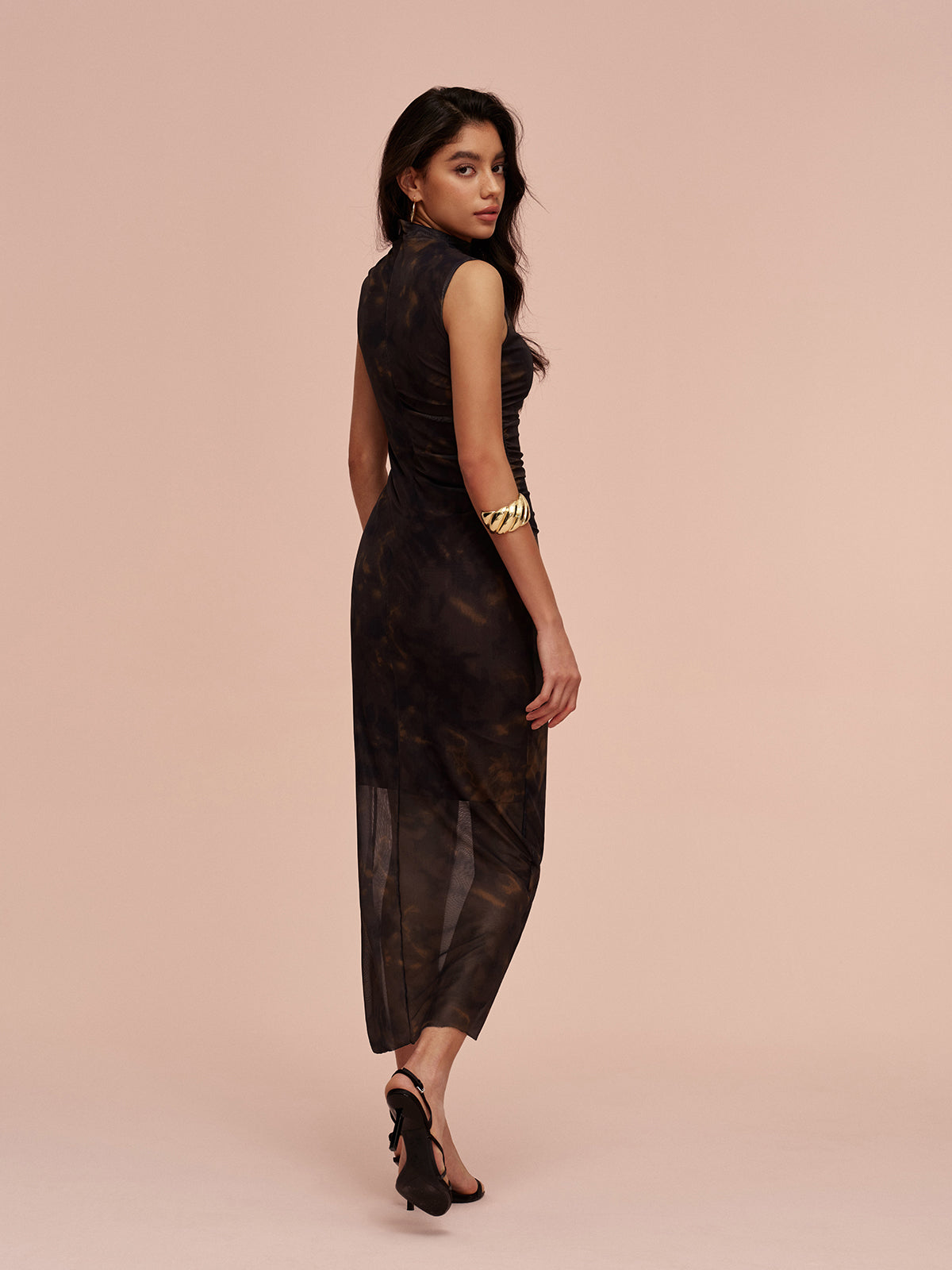 Jersey Lined Sleeveless Mesh Dress-Massicos