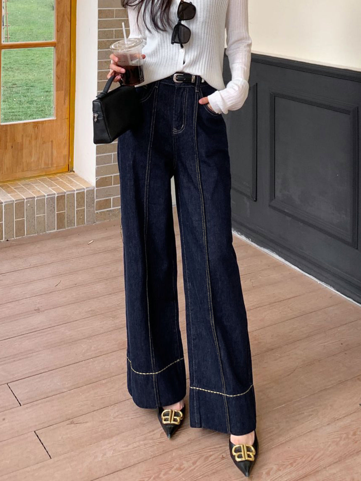 Wide Leg Denim Jeans-Massicos