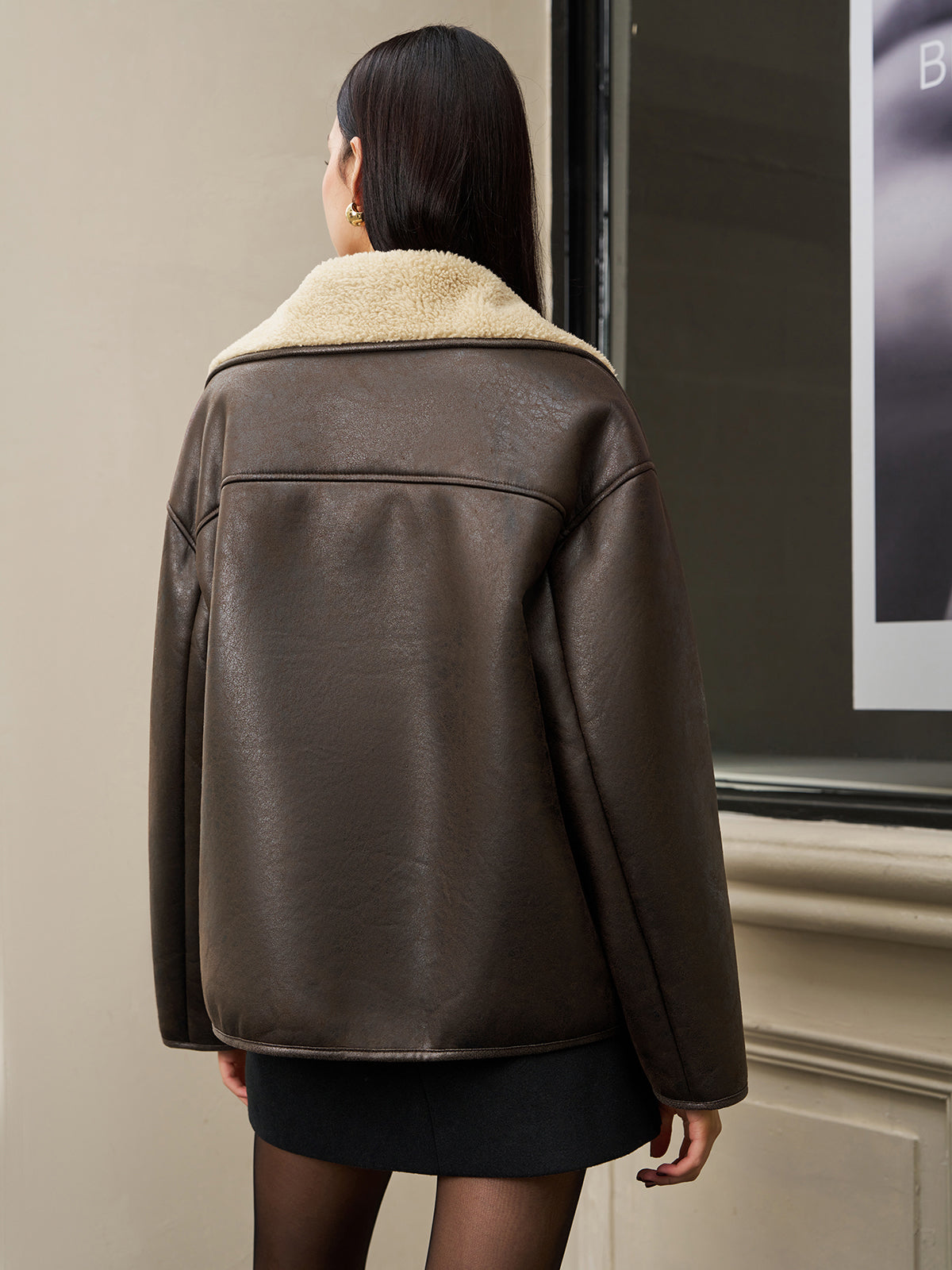 Fleecing Faux Leather Lapel Jacket-Massicos
