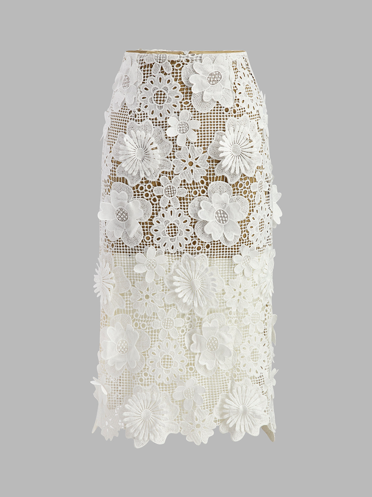 Asymmetrical Floral Lace Top Skirt Set-Massicos