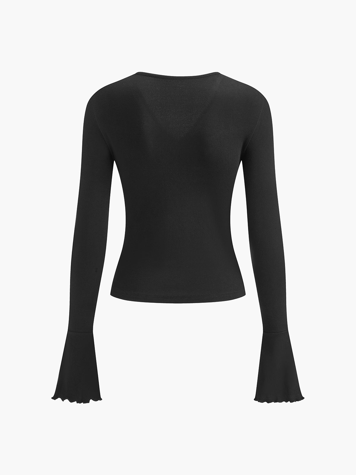 Semi-Sheer V-Neck Mesh Panel Top-Massicos