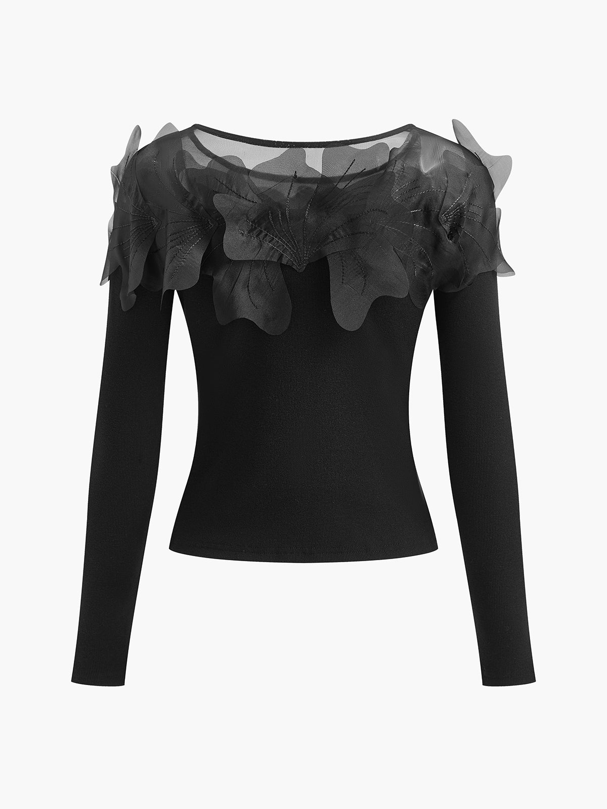 Semi-Sheer Floral Decor Slim Blouse-Massicos