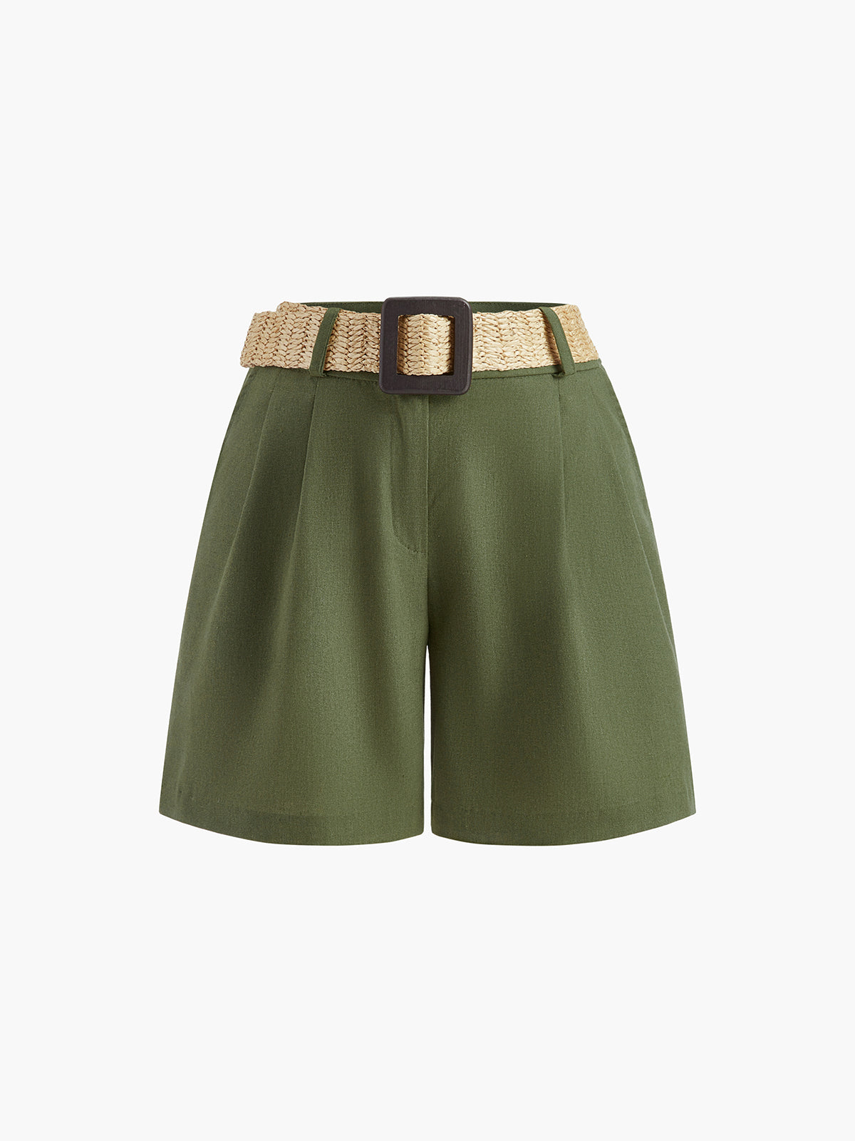V-Neck Buttoned Shorts Set With Belt-Massicos