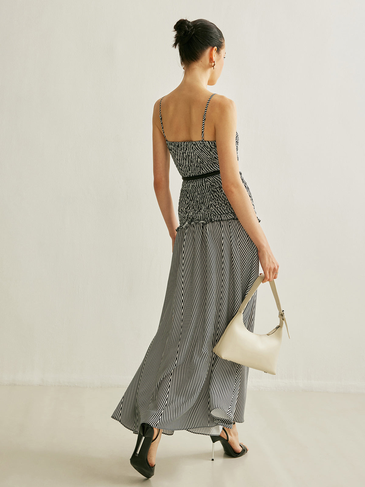 Shirred V-Neck Sleeveless Pleated Dress-Massicos