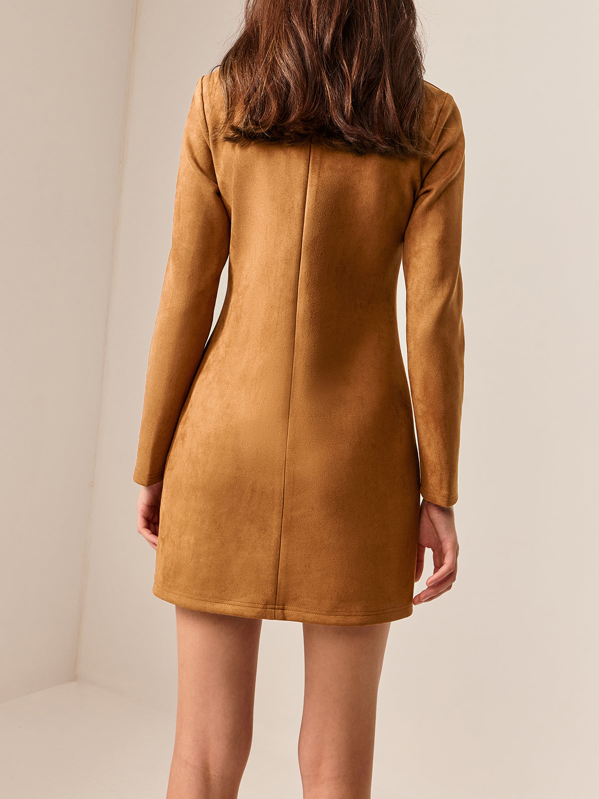 Suede Metal-Detail Short Dress-Massicos