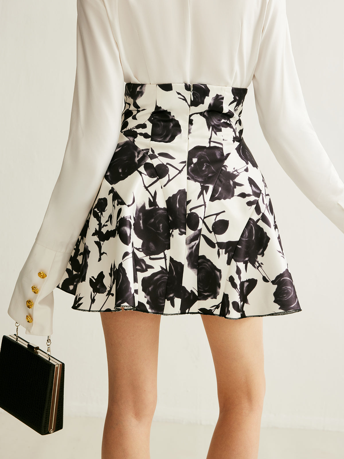 Floral Print Button-Detail Skirt-Massicos